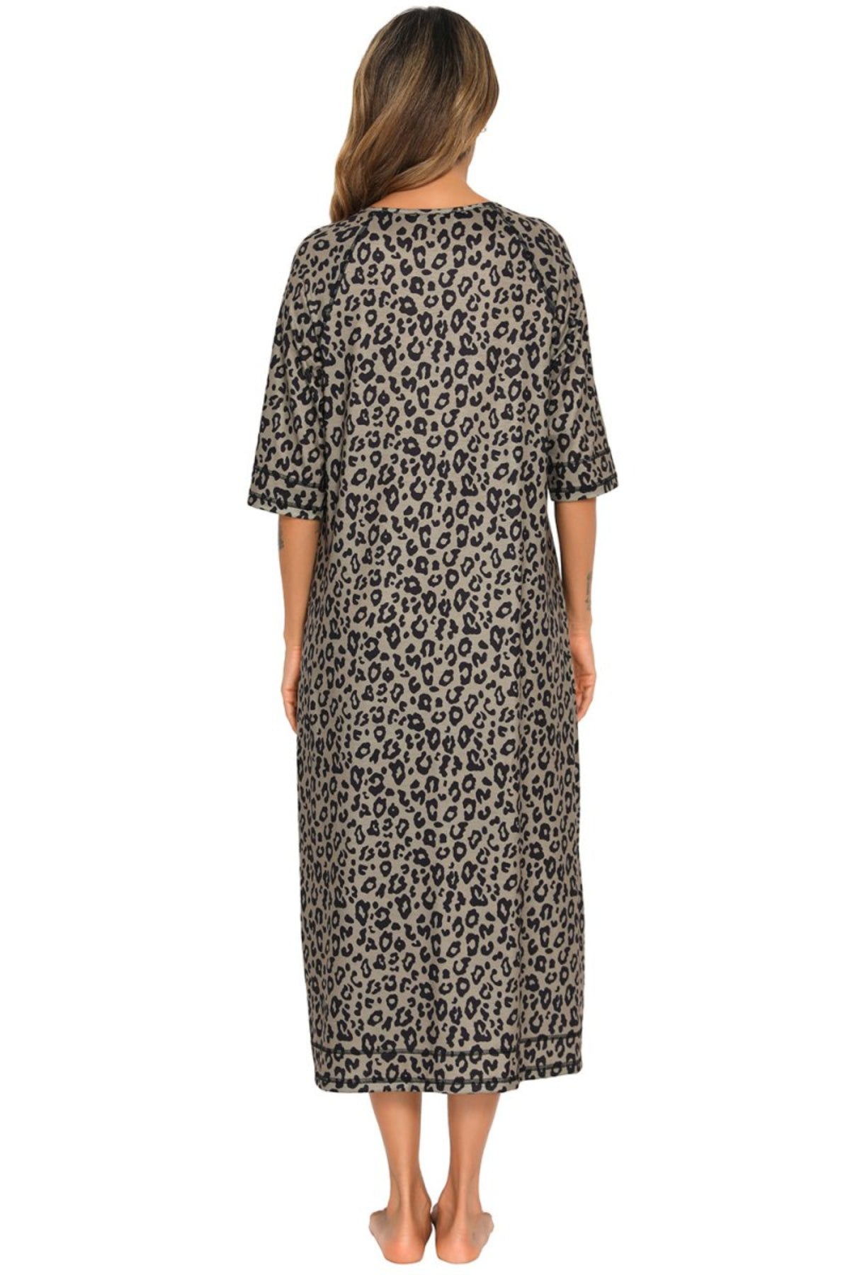 Printed Slit Night Dress with Pockets - Easy Pickins Store