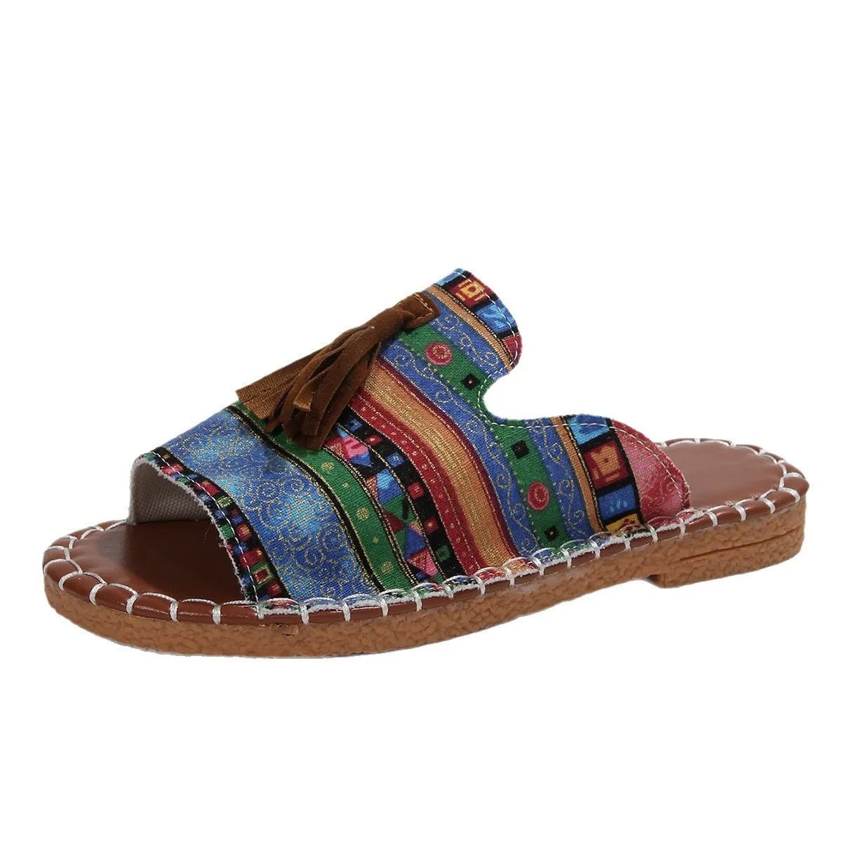 Printed Tassel Flat Sandals - Easy Pickins Store