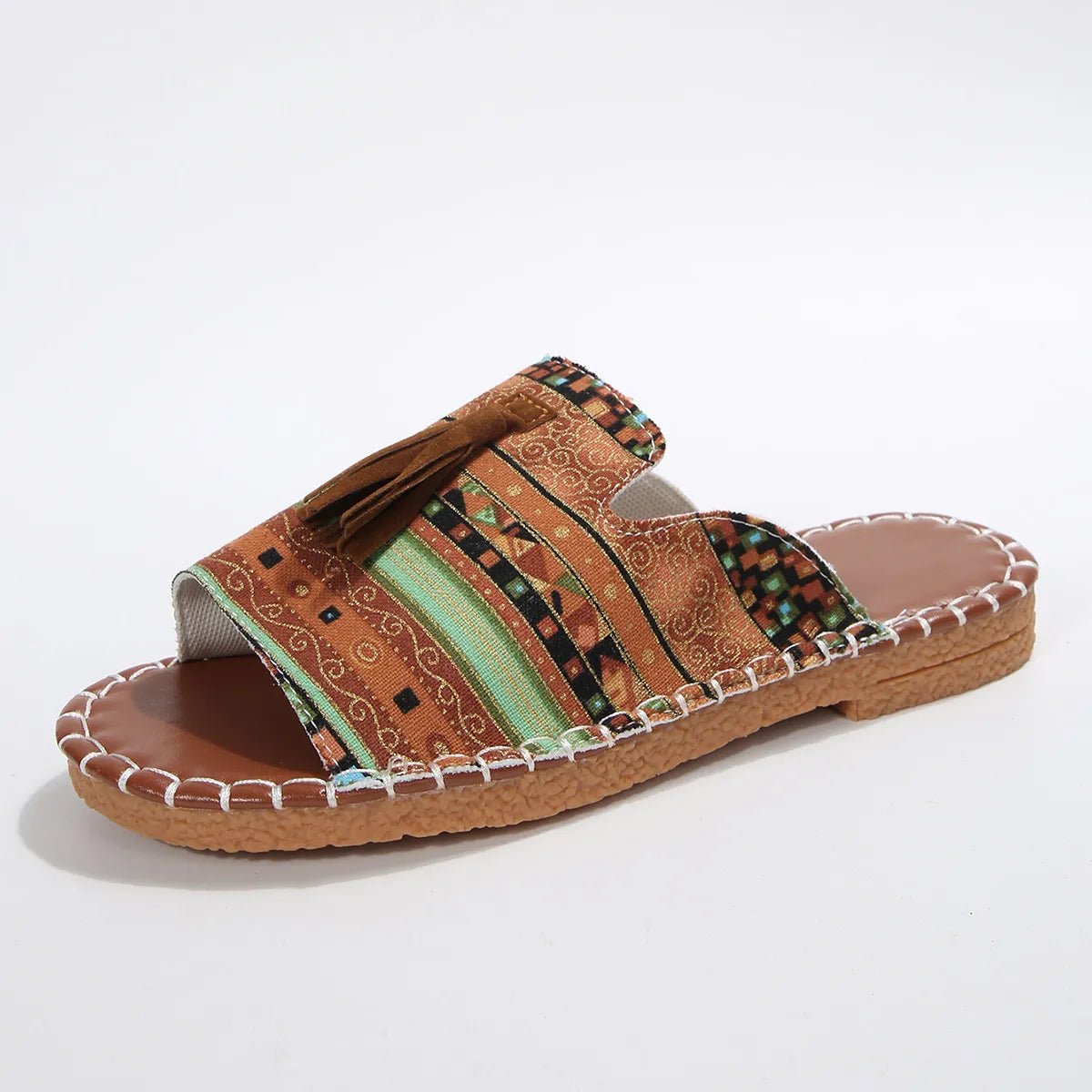 Printed Tassel Flat Sandals - Easy Pickins Store