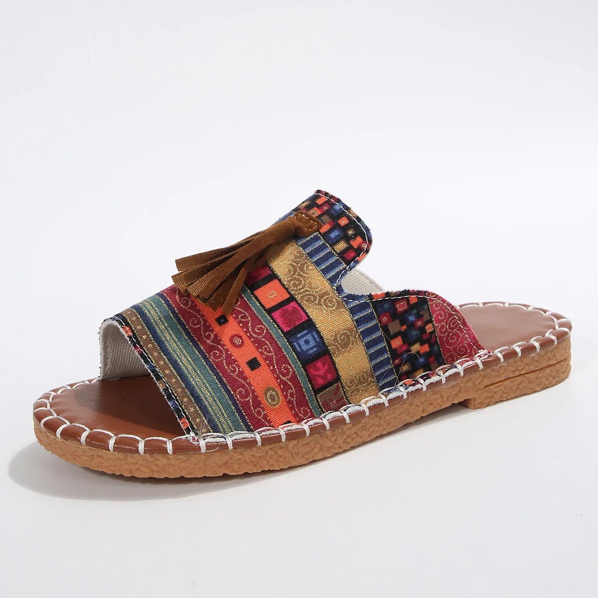 Printed Tassel Flat Sandals - Easy Pickins Store