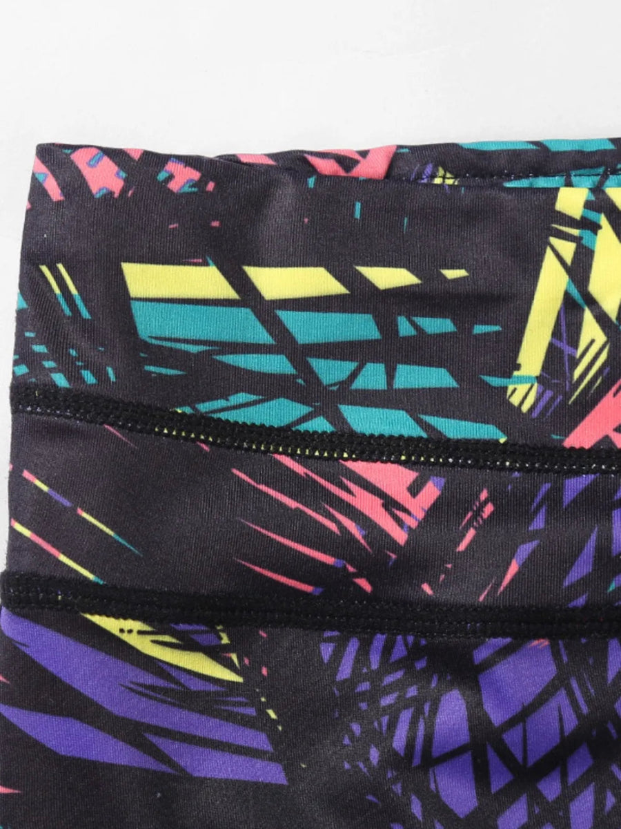 Printed Wide Waistband Active Leggings with Stirrups - Easy Pickins Store