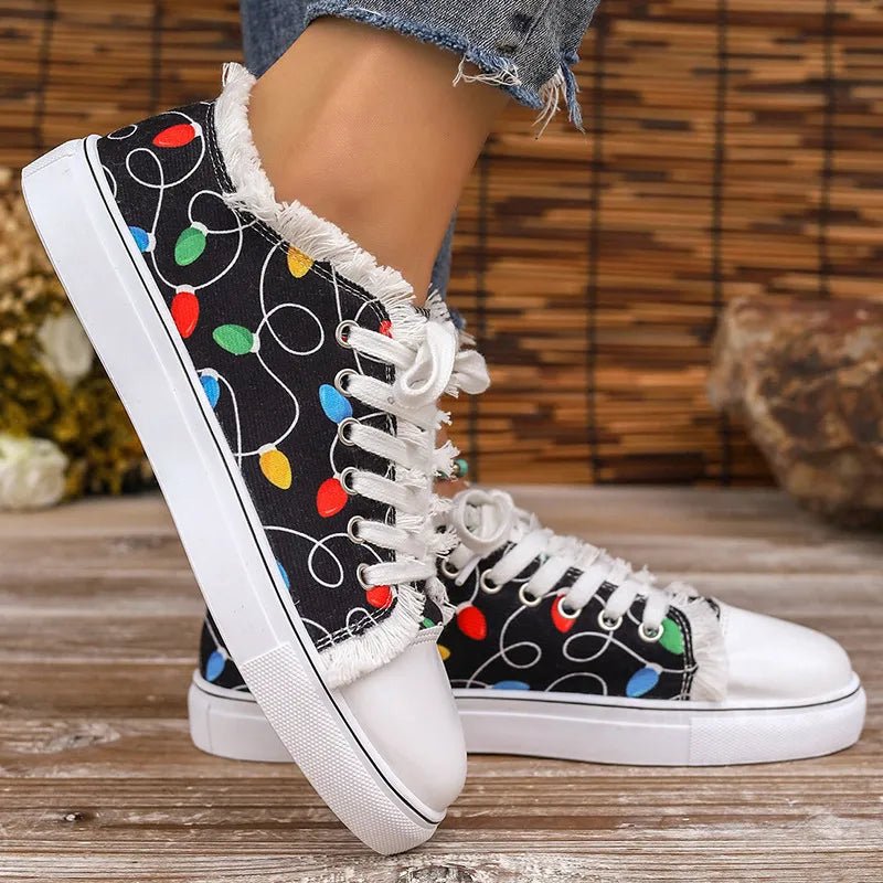 Raw Hem Printed Round Toe Sneakers - Easy Pickins Store