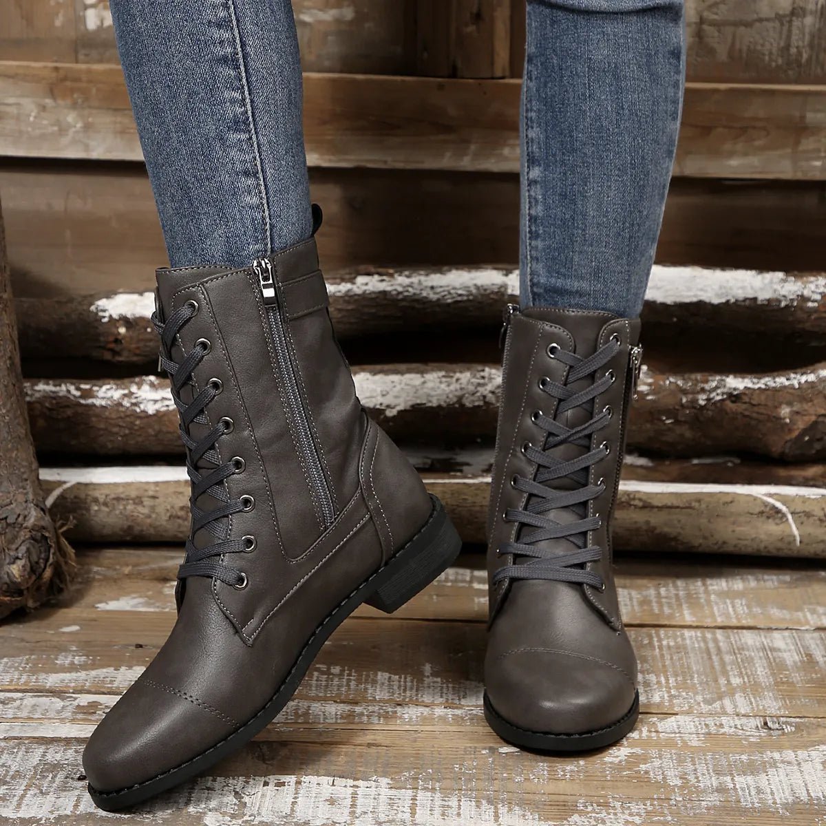 Round Toe Lace Up Block Heels Boots - Easy Pickins Store