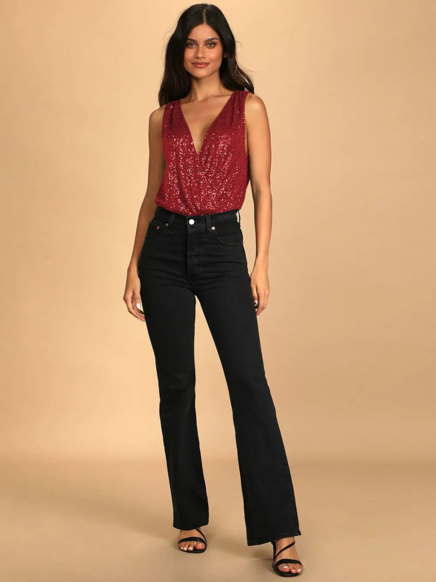 Sequin Surplice Sleeveless Bodysuit - Easy Pickins Store