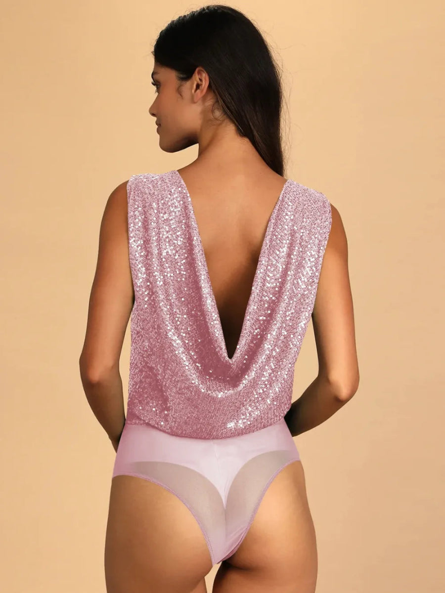 Sequin Surplice Sleeveless Bodysuit - Easy Pickins Store