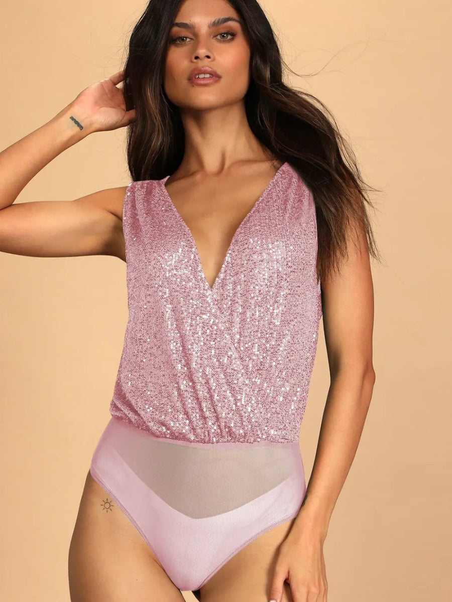 Sequin Surplice Sleeveless Bodysuit - Easy Pickins Store