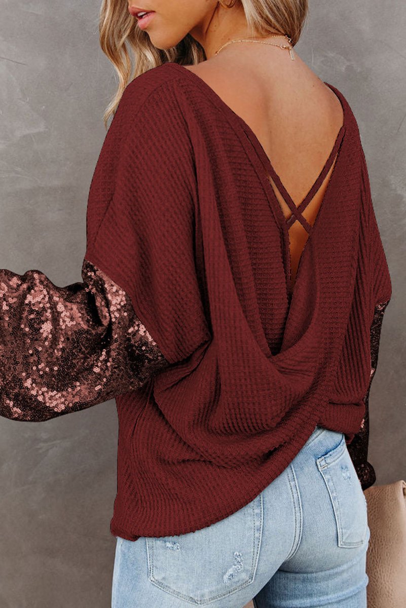 Sparkly Sequin Waffle-Knit Top - Easy Pickins Store