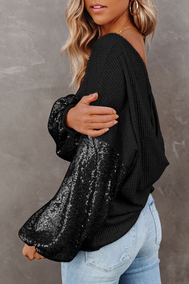 Sparkly Sequin Waffle-Knit Top - Easy Pickins Store