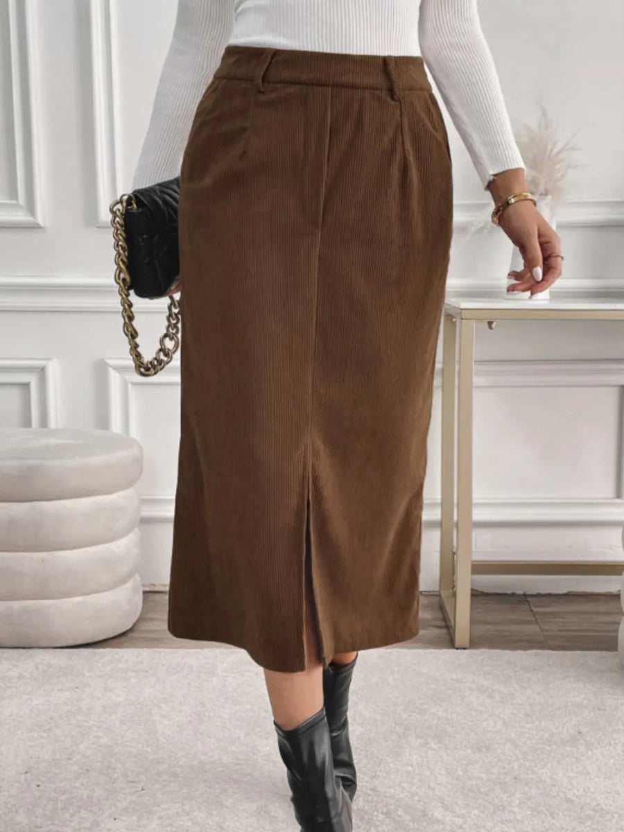 Slit Midi Opaque Skirt with Pockets - Easy Pickins Store