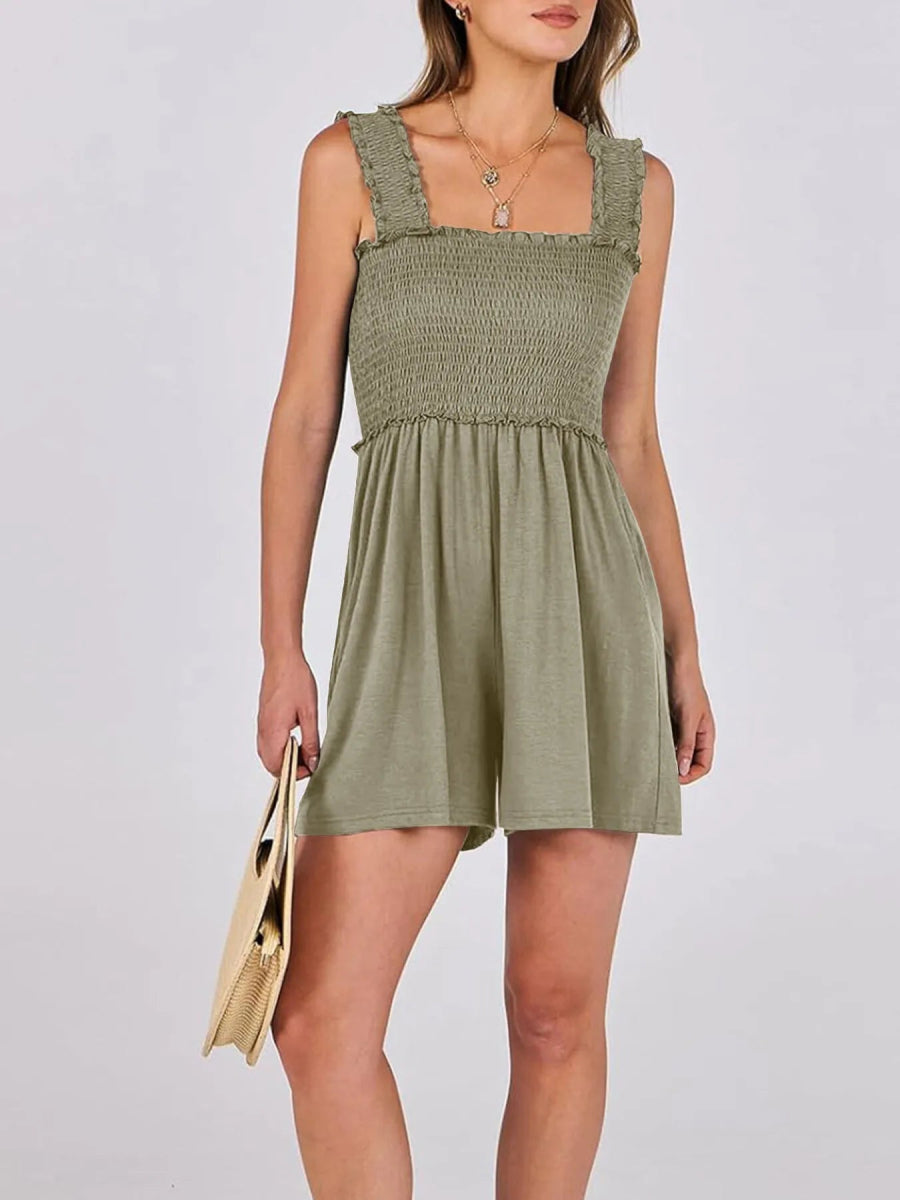 Smocked Square Neck Sleeveless Romper - Easy Pickins Store
