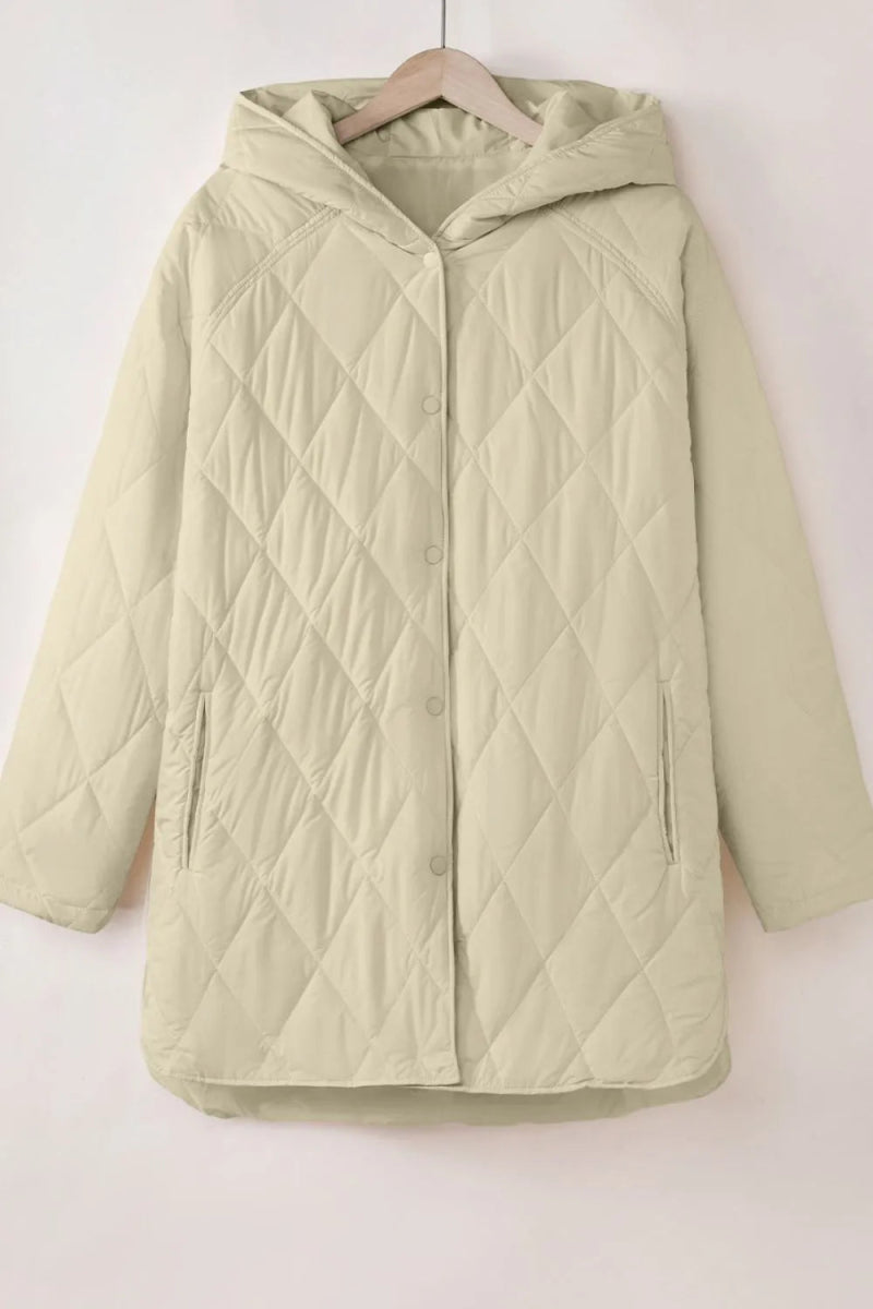 Snap Down Long Sleeve Quilted Winter Coat - Easy Pickins Store