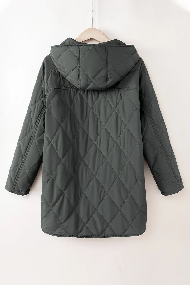 Snap Down Long Sleeve Quilted Winter Coat - Easy Pickins Store