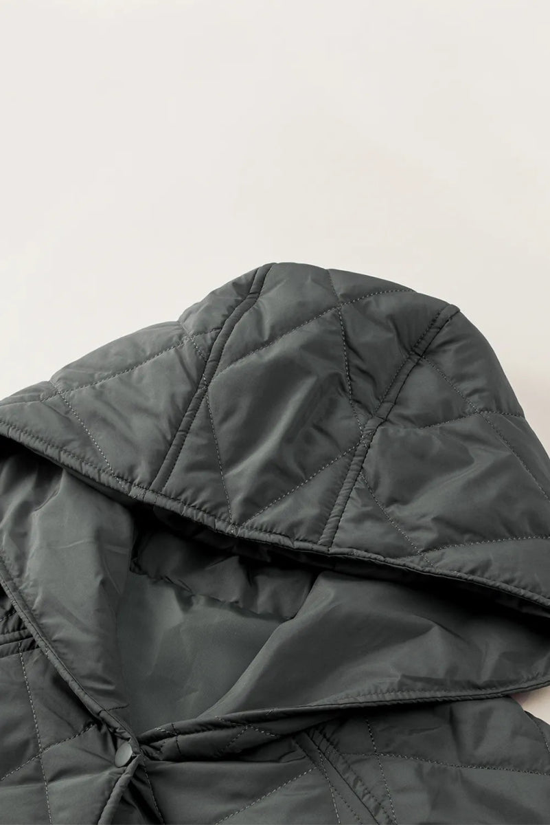 Snap Down Long Sleeve Quilted Winter Coat - Easy Pickins Store