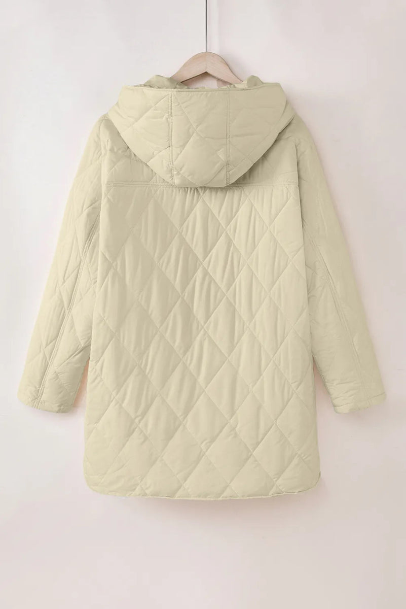Snap Down Long Sleeve Quilted Winter Coat - Easy Pickins Store