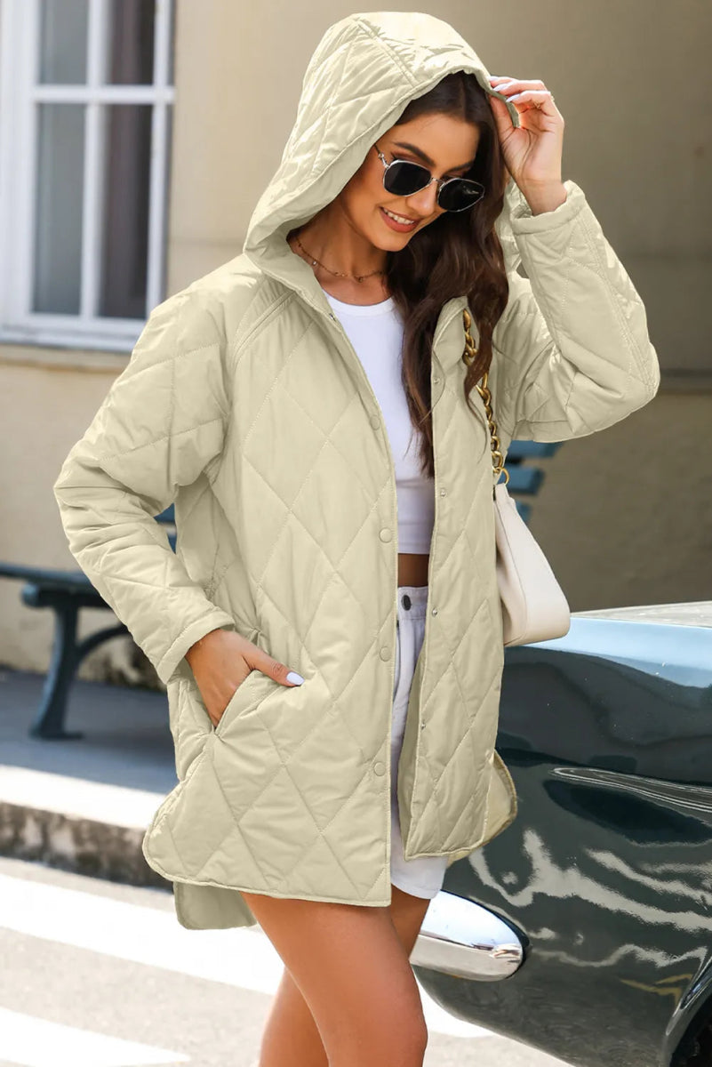 Snap Down Long Sleeve Quilted Winter Coat - Easy Pickins Store