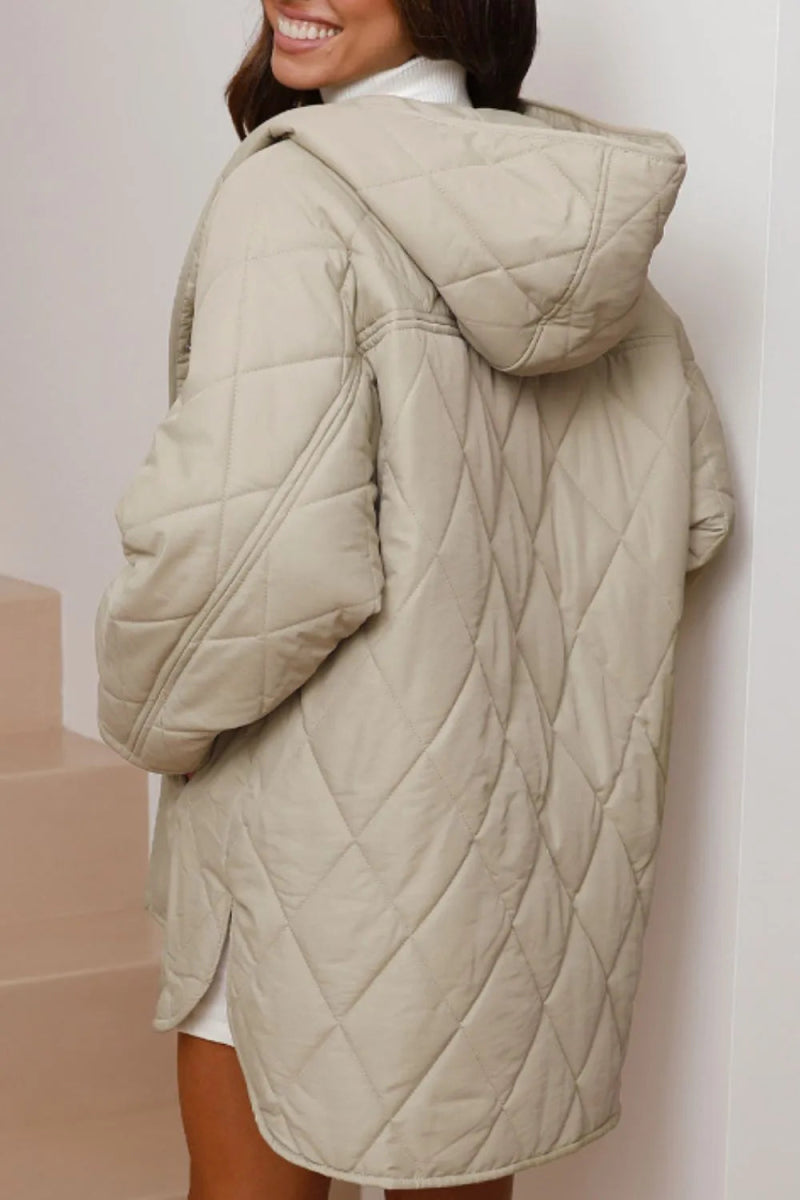 Snap Down Long Sleeve Quilted Winter Coat - Easy Pickins Store