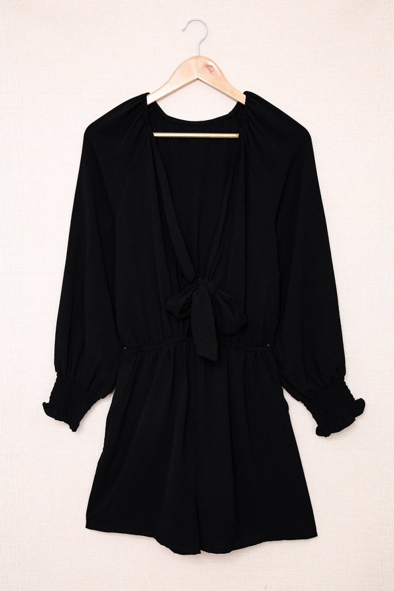 Tied Flounce Sleeve Plunge Romper - Easy Pickins Store