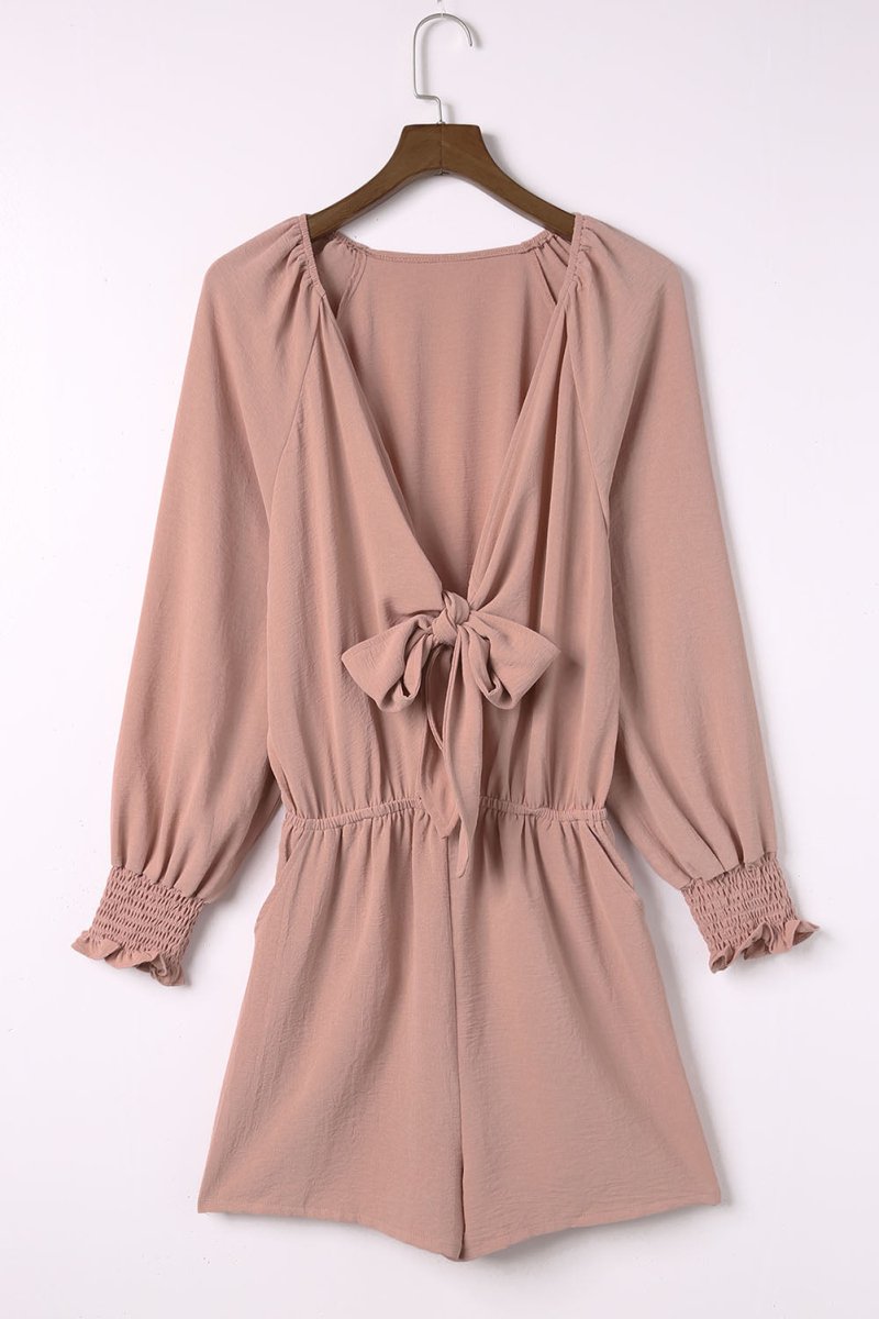 Tied Flounce Sleeve Plunge Romper - Easy Pickins Store