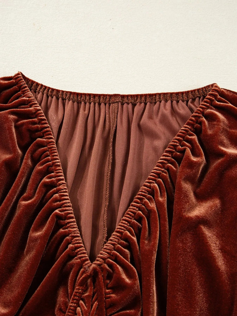 V Neck Puff Sleeve Velvet Dress - Easy Pickins Store