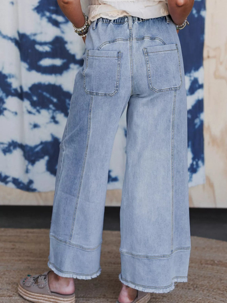 Wide Leg Drawstring Raw Hem Jeans - Easy Pickins Store