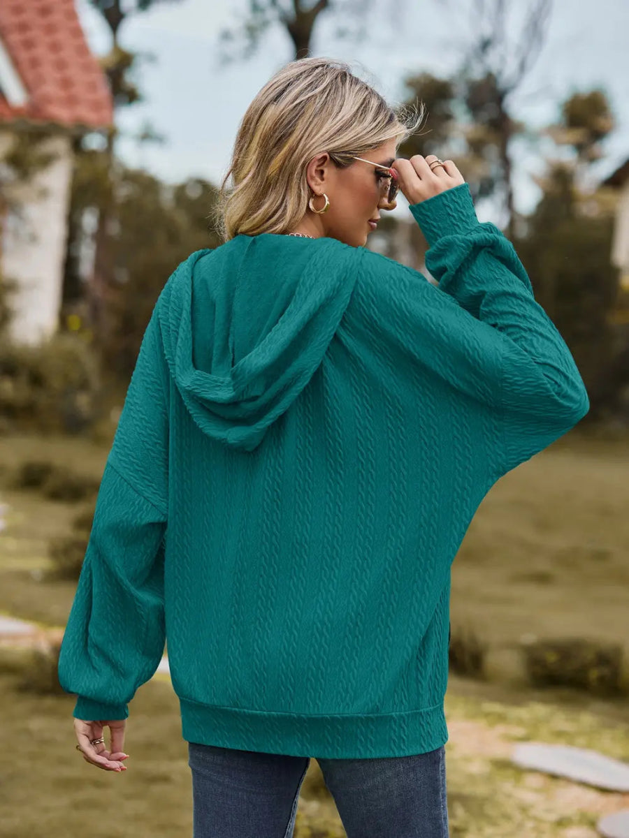 Zip Up Drawstring Long Sleeve Hooded Jacket - Easy Pickins Store