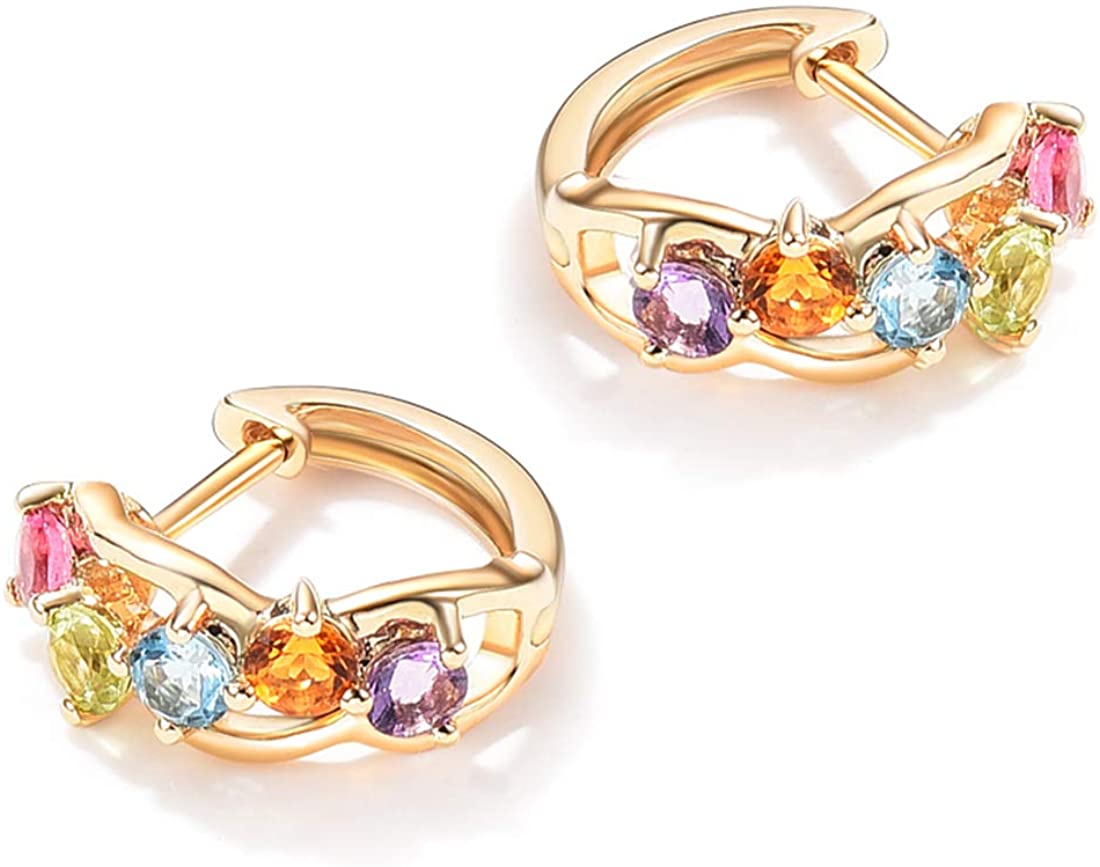 14K Gold 3/4cttw Amethyst Peridot Topaz Citrine Garnet Hoop Earrings - Easy Pickins Store