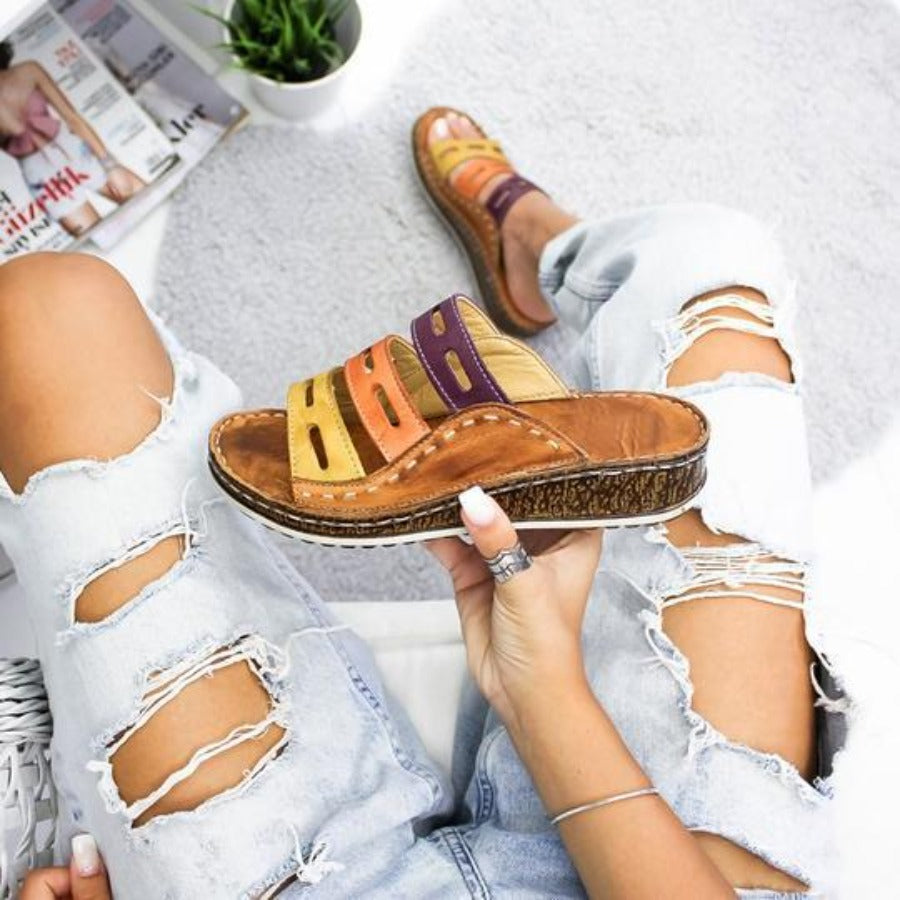 Stitching Open Toe Platform Wedge Slides - Easy Pickins Store