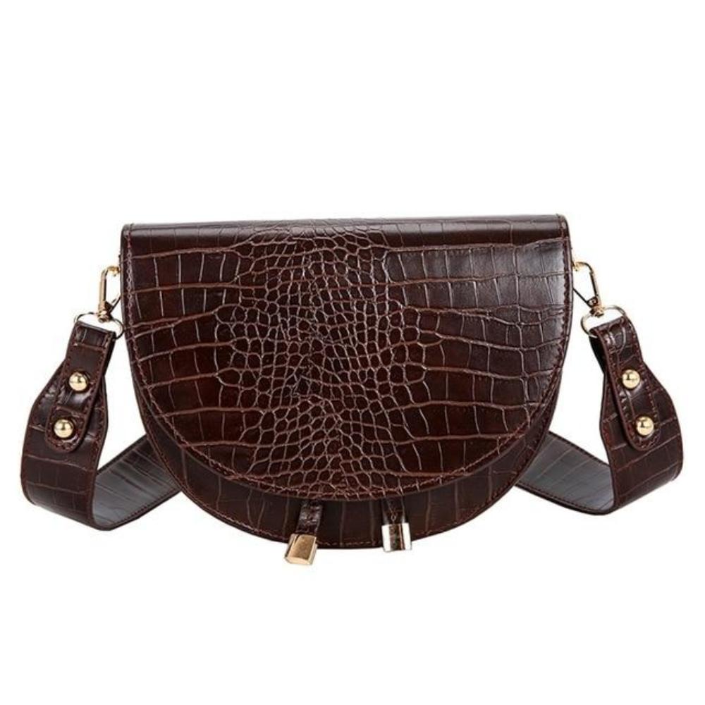 Crocodile Pattern Half Round Leather Handbag | Easy Pickins
