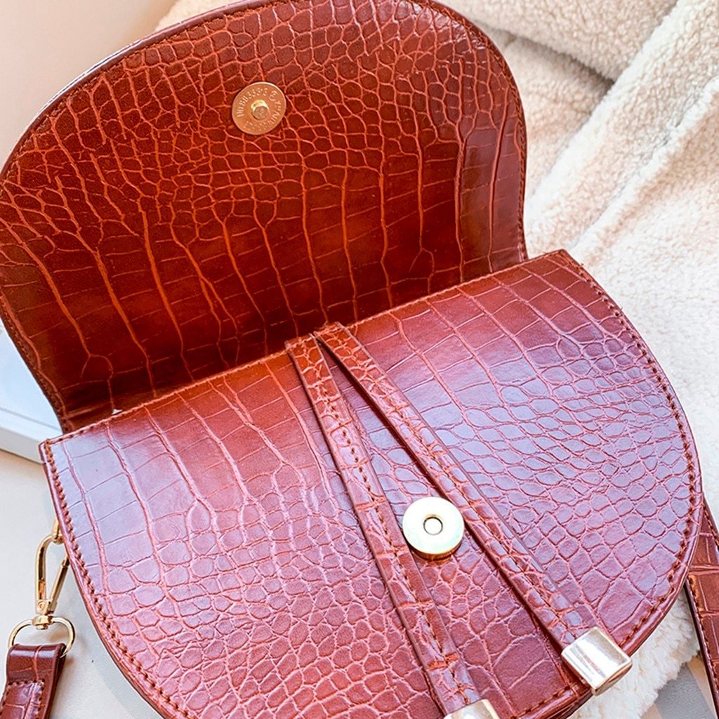 Crocodile Pattern Half Round Leather Handbag | Easy Pickins