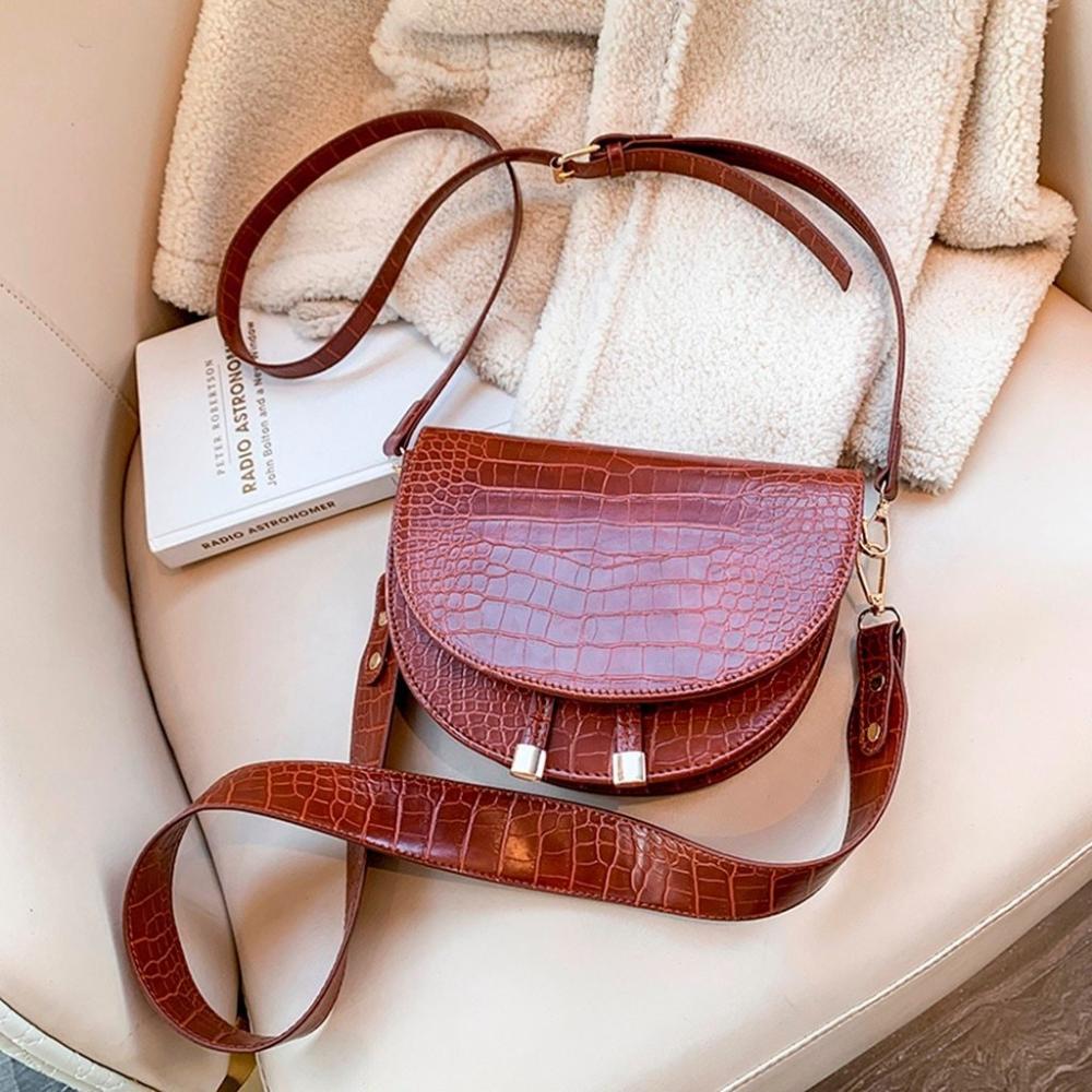 Crocodile Pattern Half Round Leather Handbag | Easy Pickins