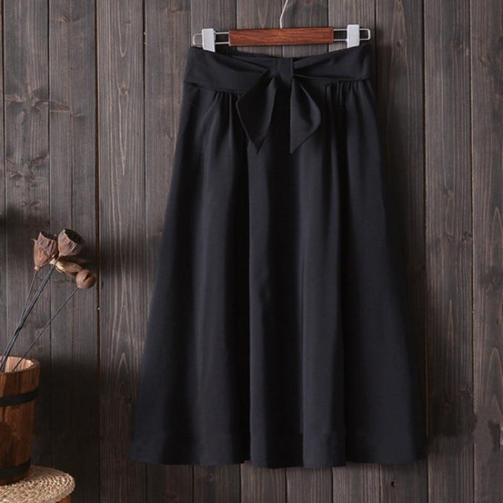 Elegant Pleated Big Bow High Waist Knee Length A Line Skirt