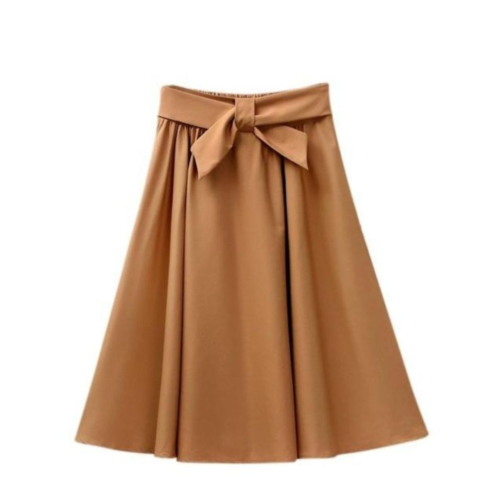 Elegant Pleated Big Bow High Waist Knee Length A Line Skirt