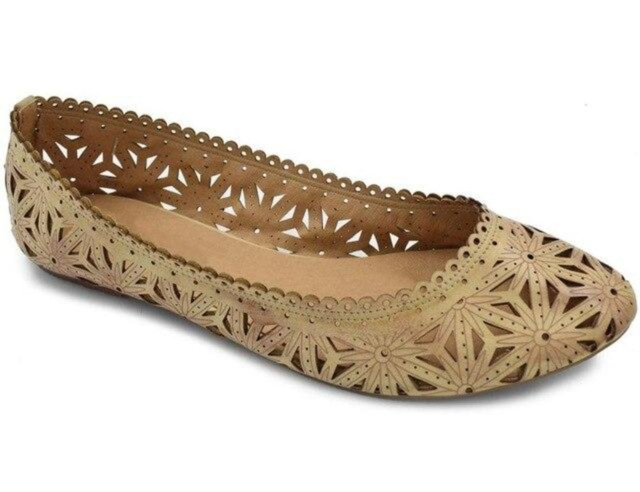 Flower Cut Out Round Toe Slip On Ballerina Flats - Easy Pickins Store