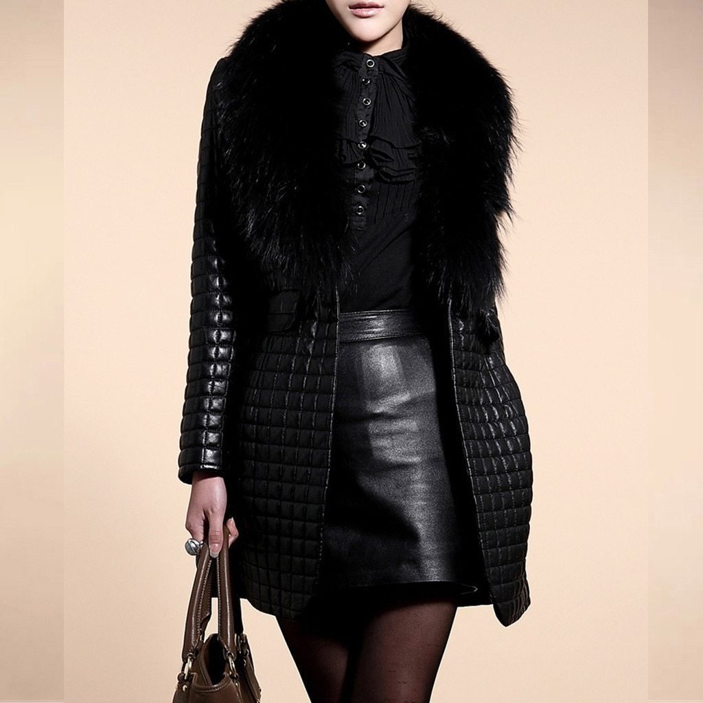 Leather Faux Fur Long Sleeve Overcoat Coat | Easy Pickins