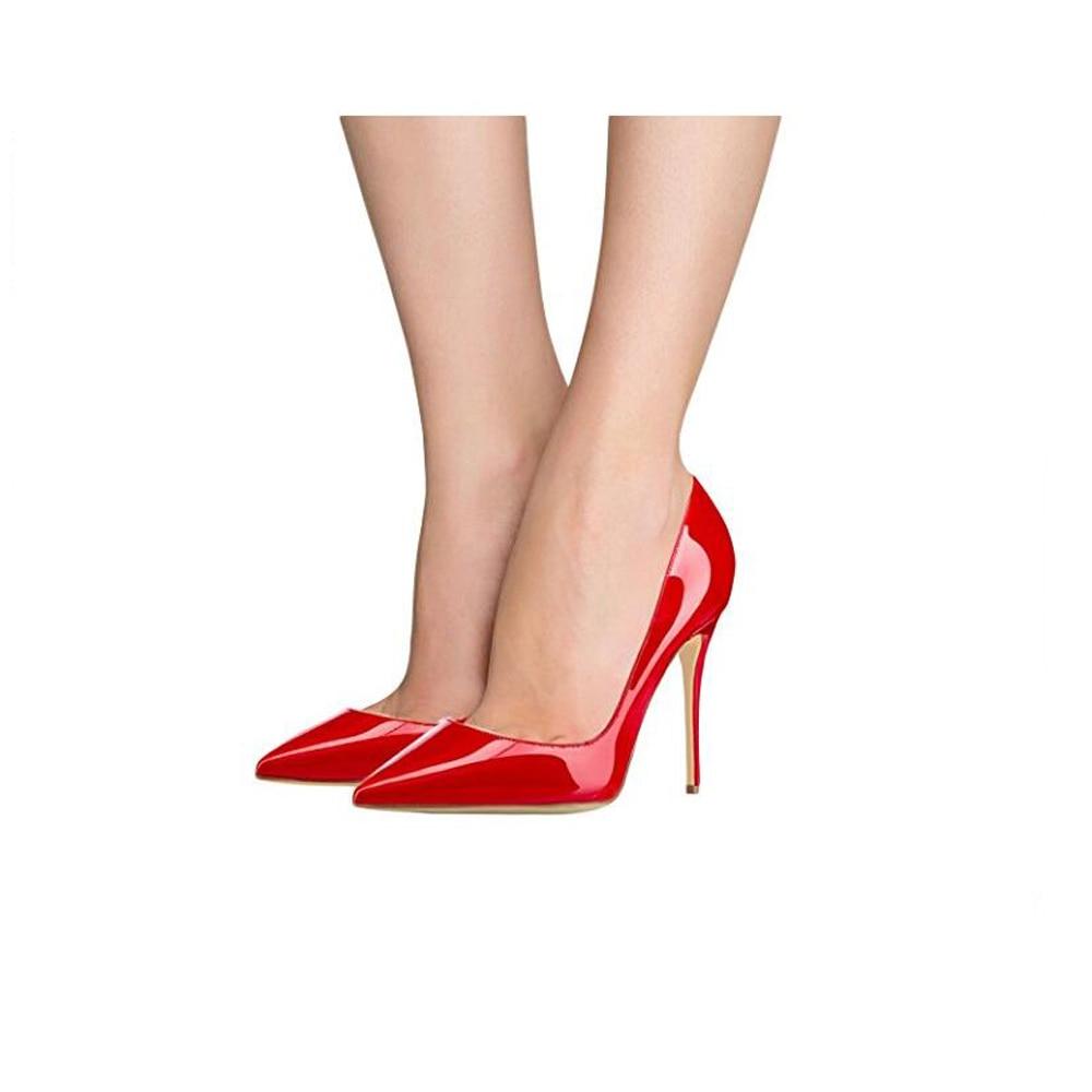 Red Pointed Toe Leather High Thin Heels Pumps | Easy Pickins