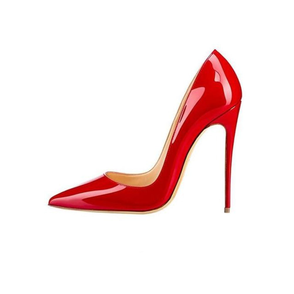 Red Pointed Toe Leather High Thin Heels Pumps | Easy Pickins