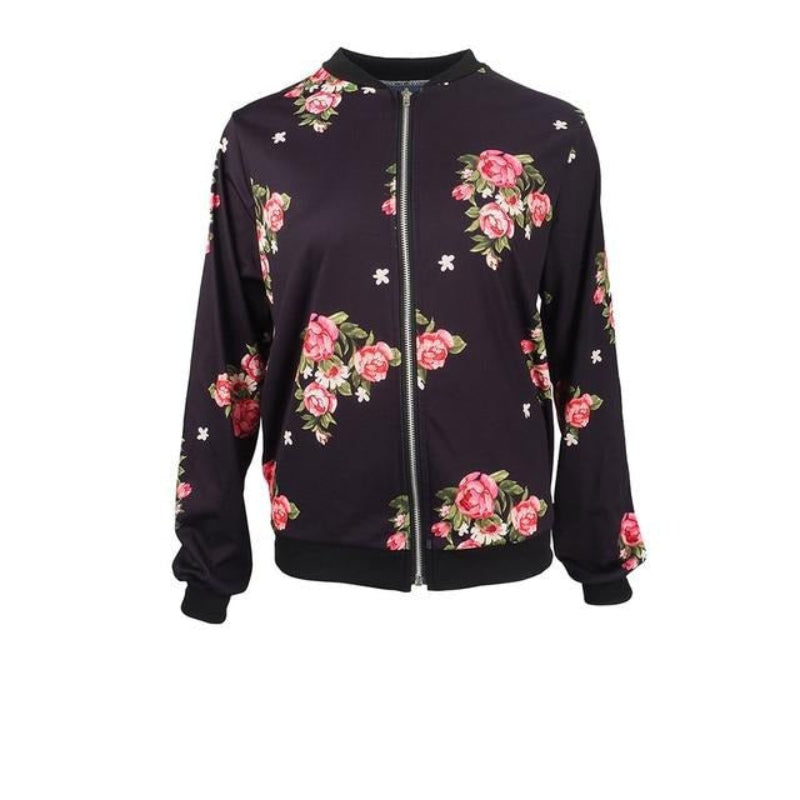 Retro Floral Printed Long Sleeve Bomber | Easy Pickins