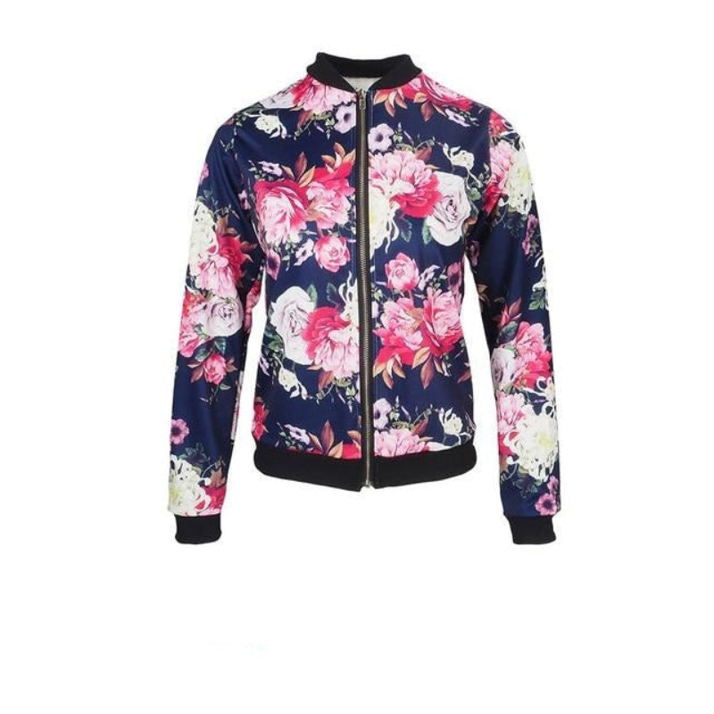 Retro Floral Printed Long Sleeve Bomber | Easy Pickins