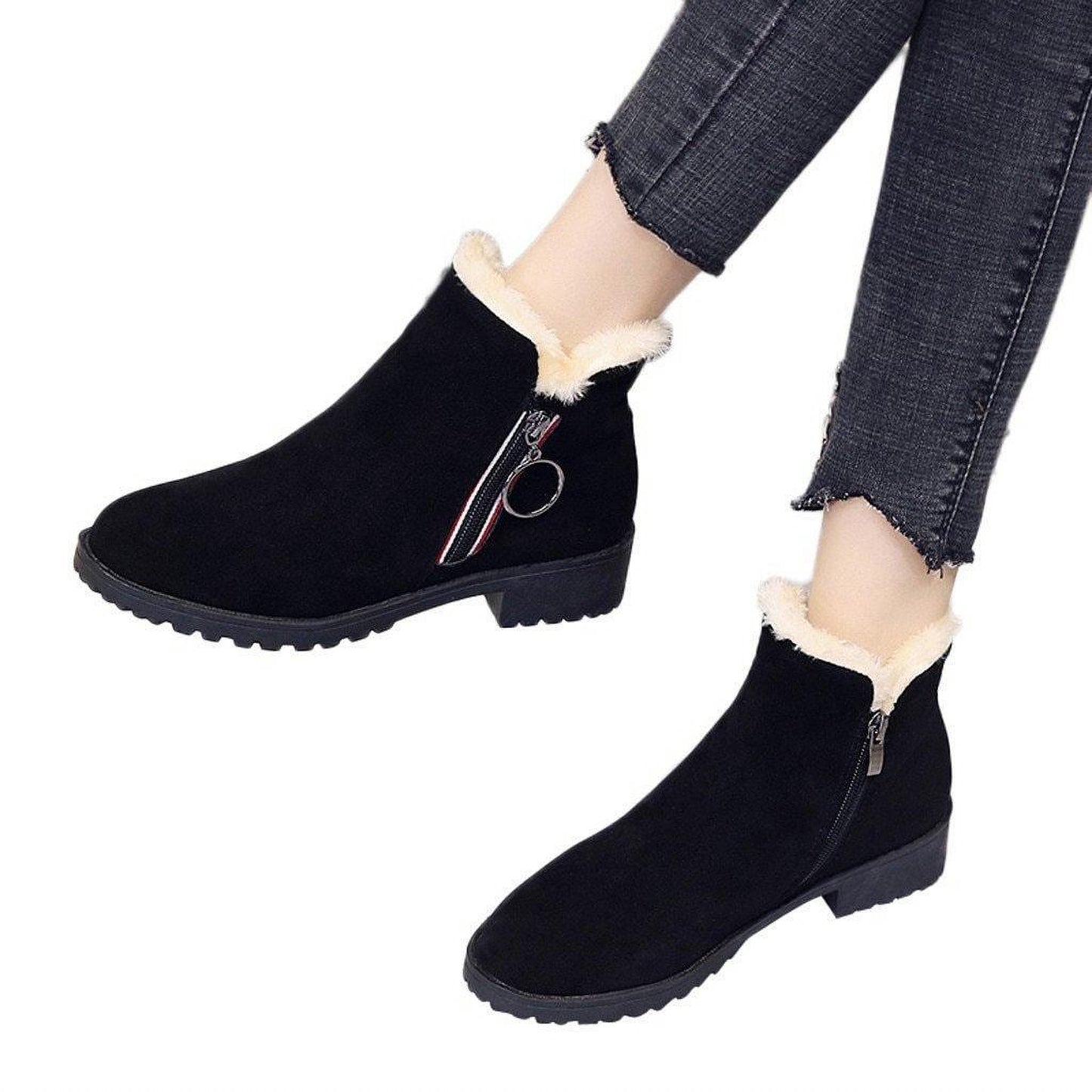 Square High Heels Zipper Suede Round Head Boots | Easy Pickins