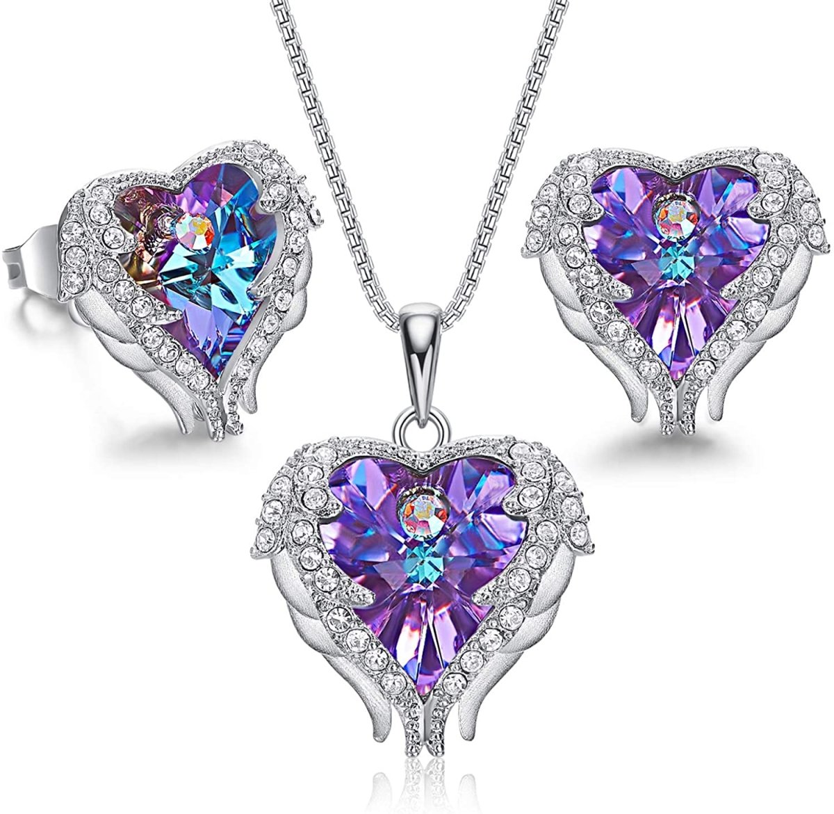 Angel Wing Love Heart Necklaces Earrings Silver/Gold Jewelry Set - Easy Pickins Store