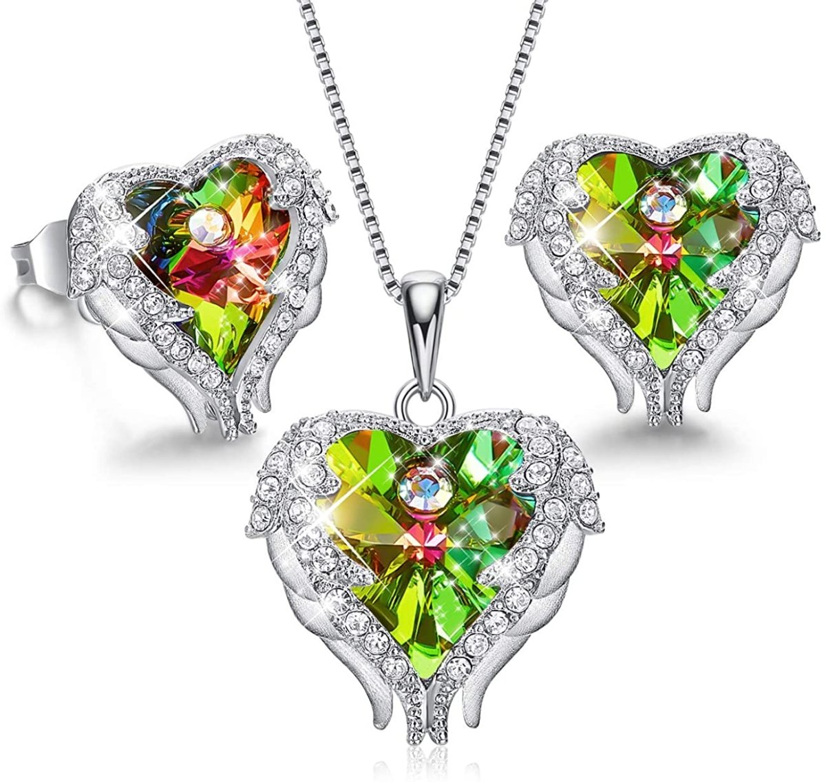 Angel Wing Love Heart Necklaces Earrings Silver/Gold Jewelry Set - Easy Pickins Store
