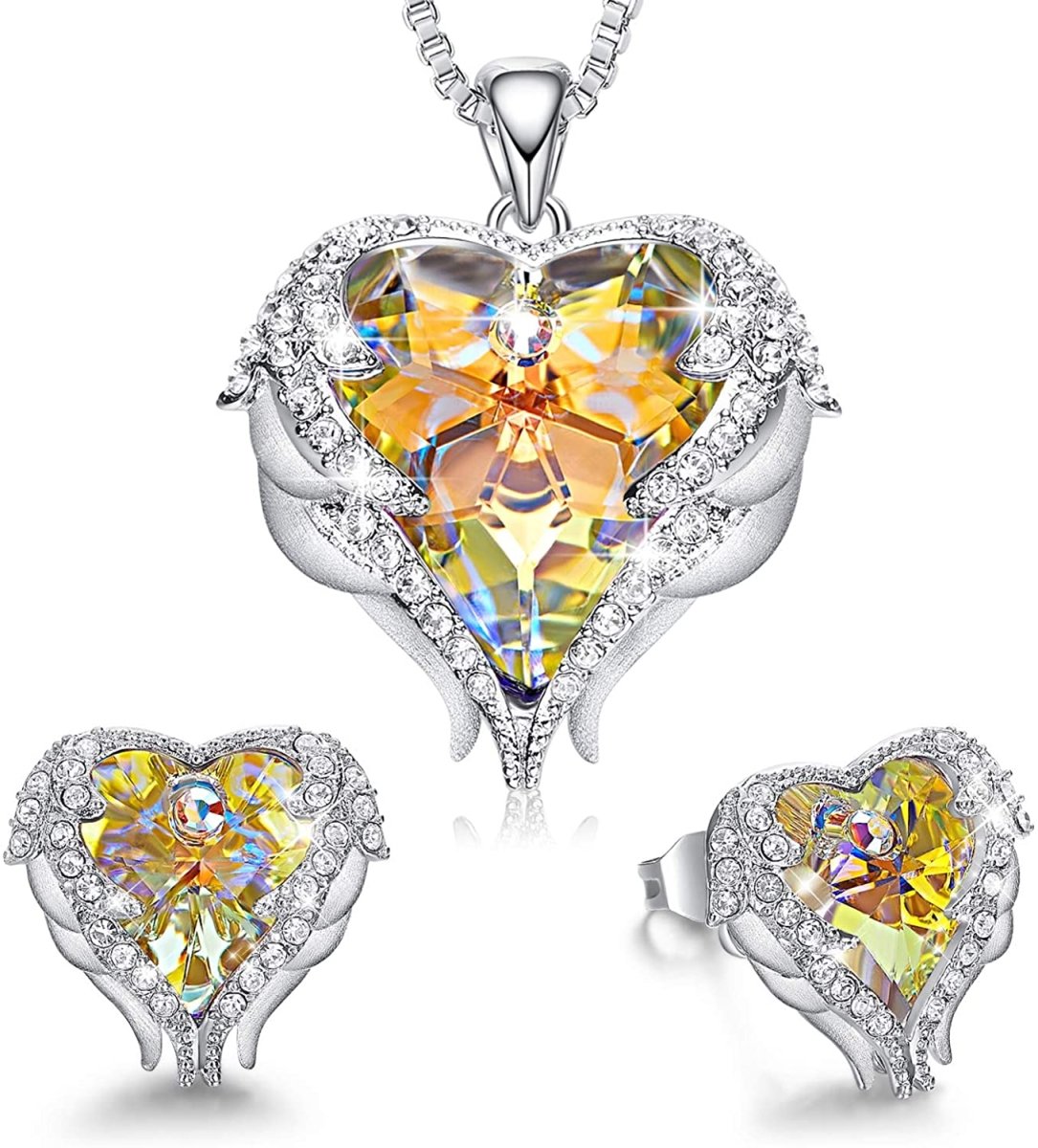 Angel Wing Love Heart Necklaces Earrings Silver/Gold Jewelry Set - Easy Pickins Store