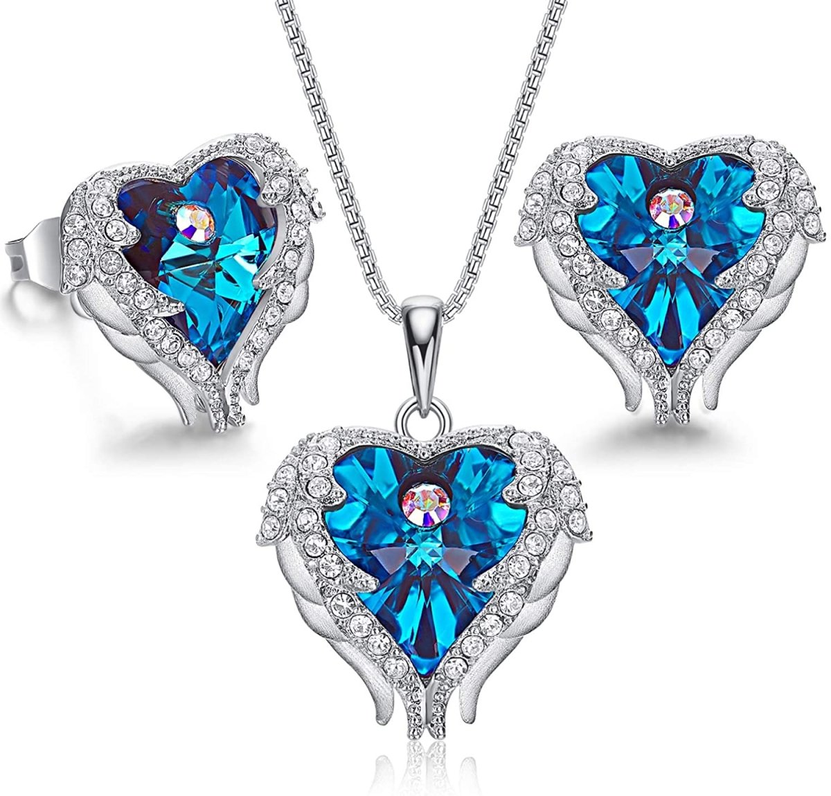 Angel Wing Love Heart Necklaces Earrings Silver/Gold Jewelry Set - Easy Pickins Store