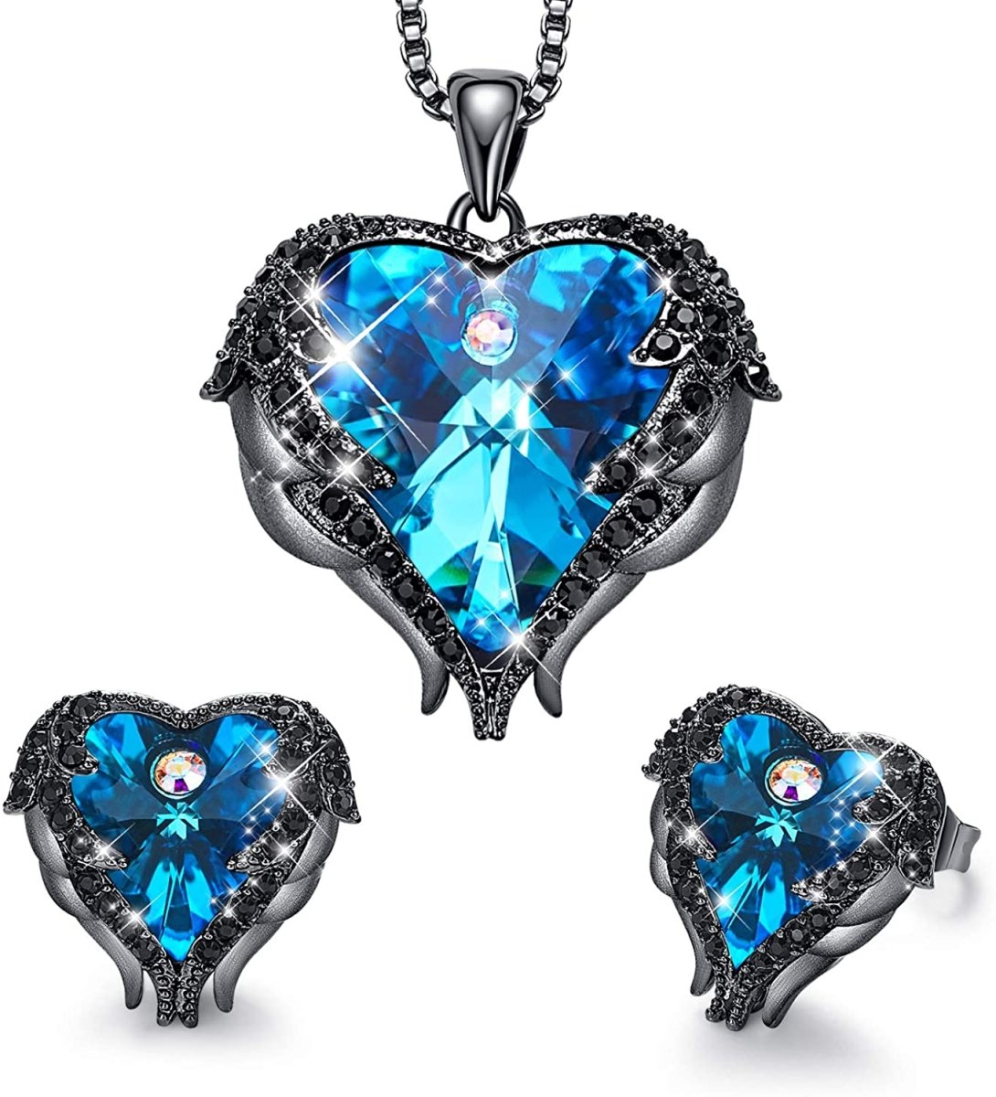Angel Wing Love Heart Necklaces Earrings Silver/Gold Jewelry Set - Easy Pickins Store