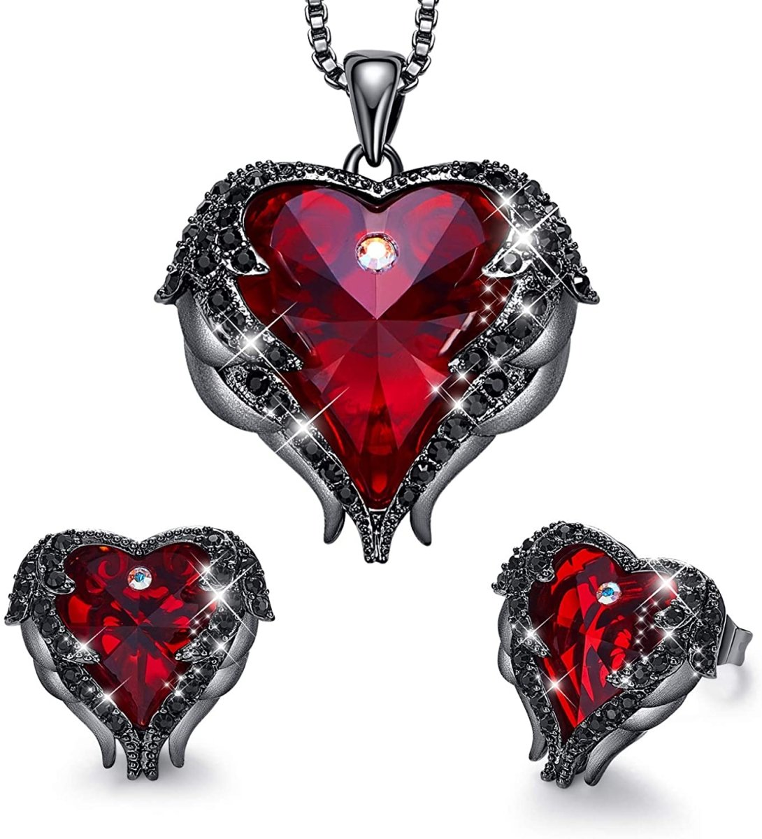 Angel Wing Love Heart Necklaces Earrings Silver/Gold Jewelry Set - Easy Pickins Store