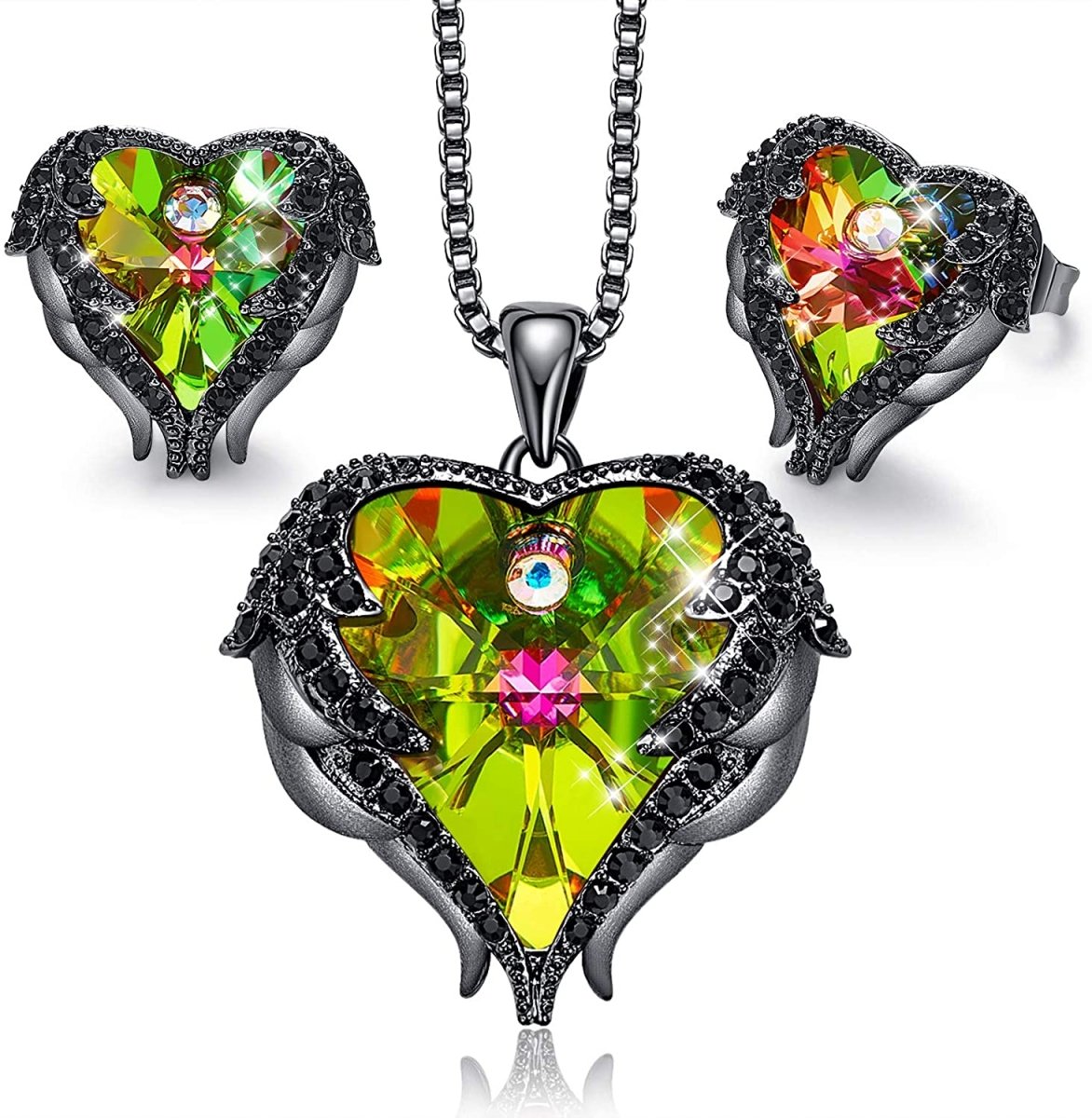Angel Wing Love Heart Necklaces Earrings Silver/Gold Jewelry Set - Easy Pickins Store