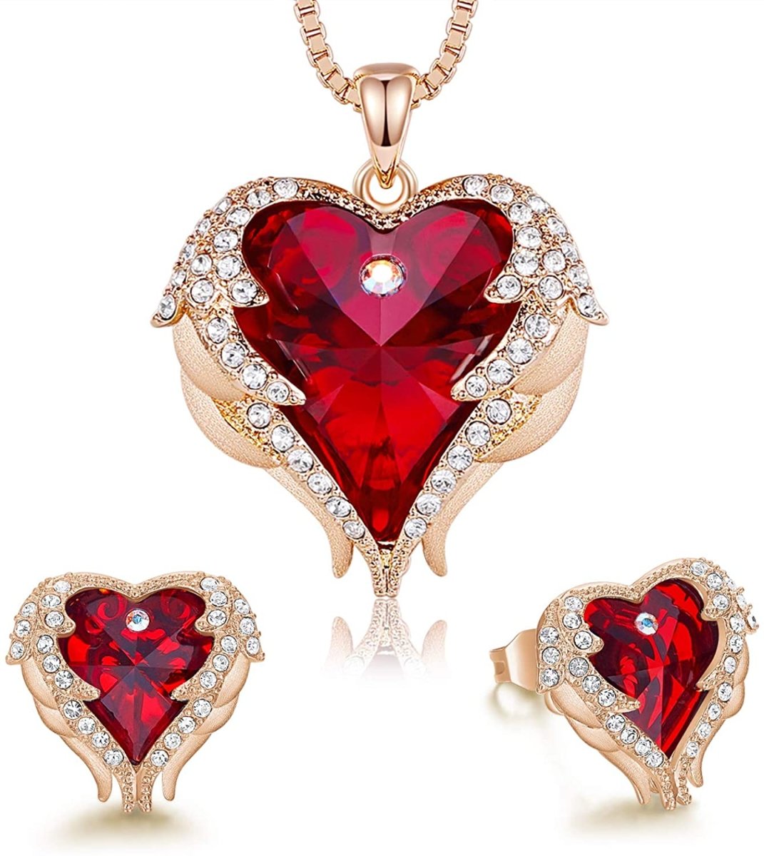 Angel Wing Love Heart Necklaces Earrings Silver/Gold Jewelry Set - Easy Pickins Store