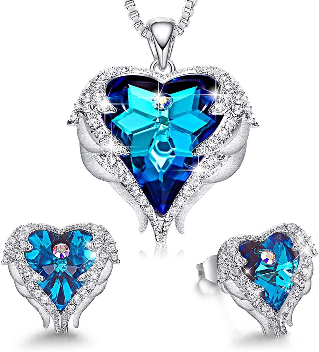 Angel Wing Love Heart Necklaces Earrings Silver/Gold Jewelry Set - Easy Pickins Store