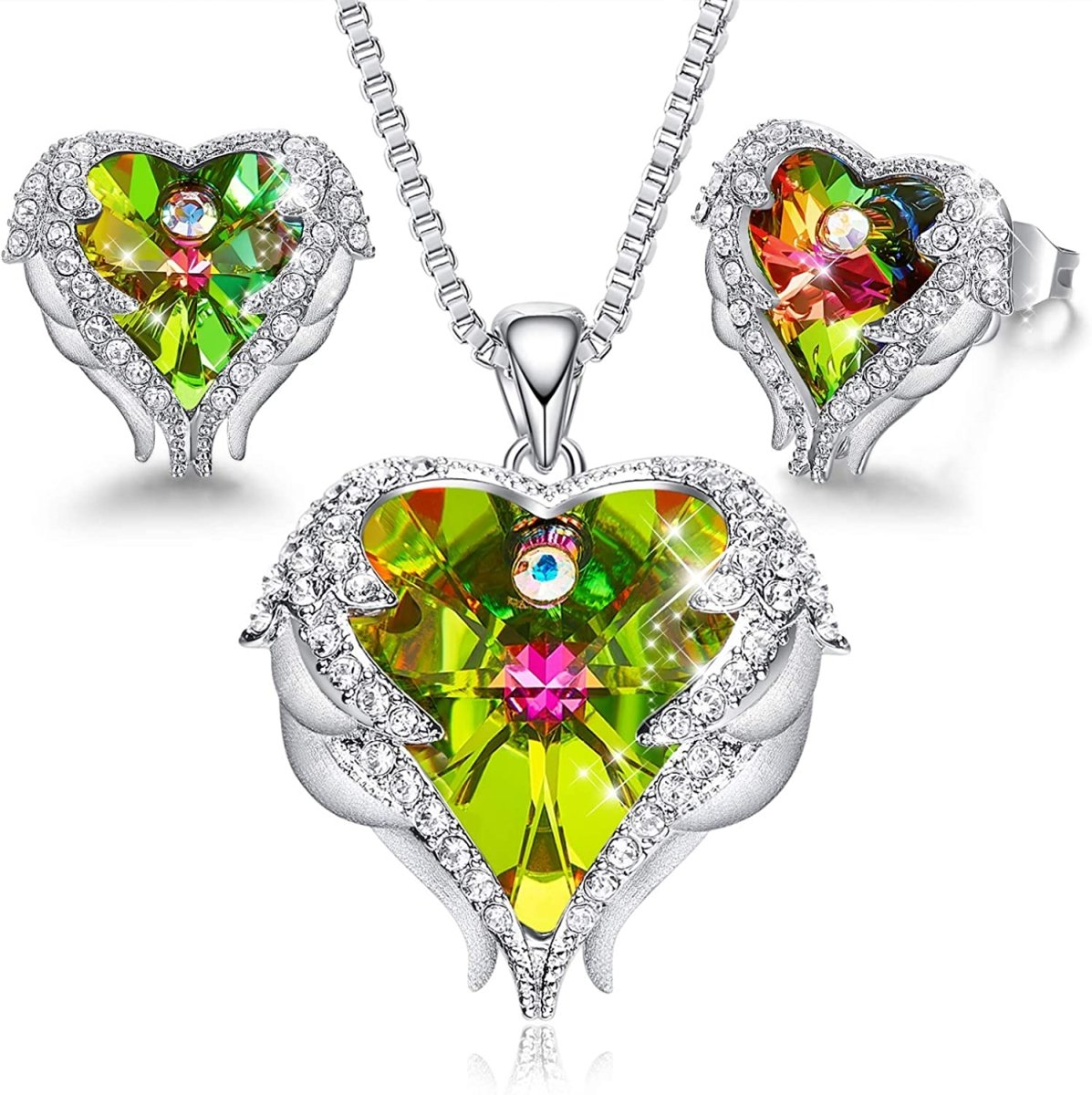 Angel Wing Love Heart Necklaces Earrings Silver/Gold Jewelry Set - Easy Pickins Store