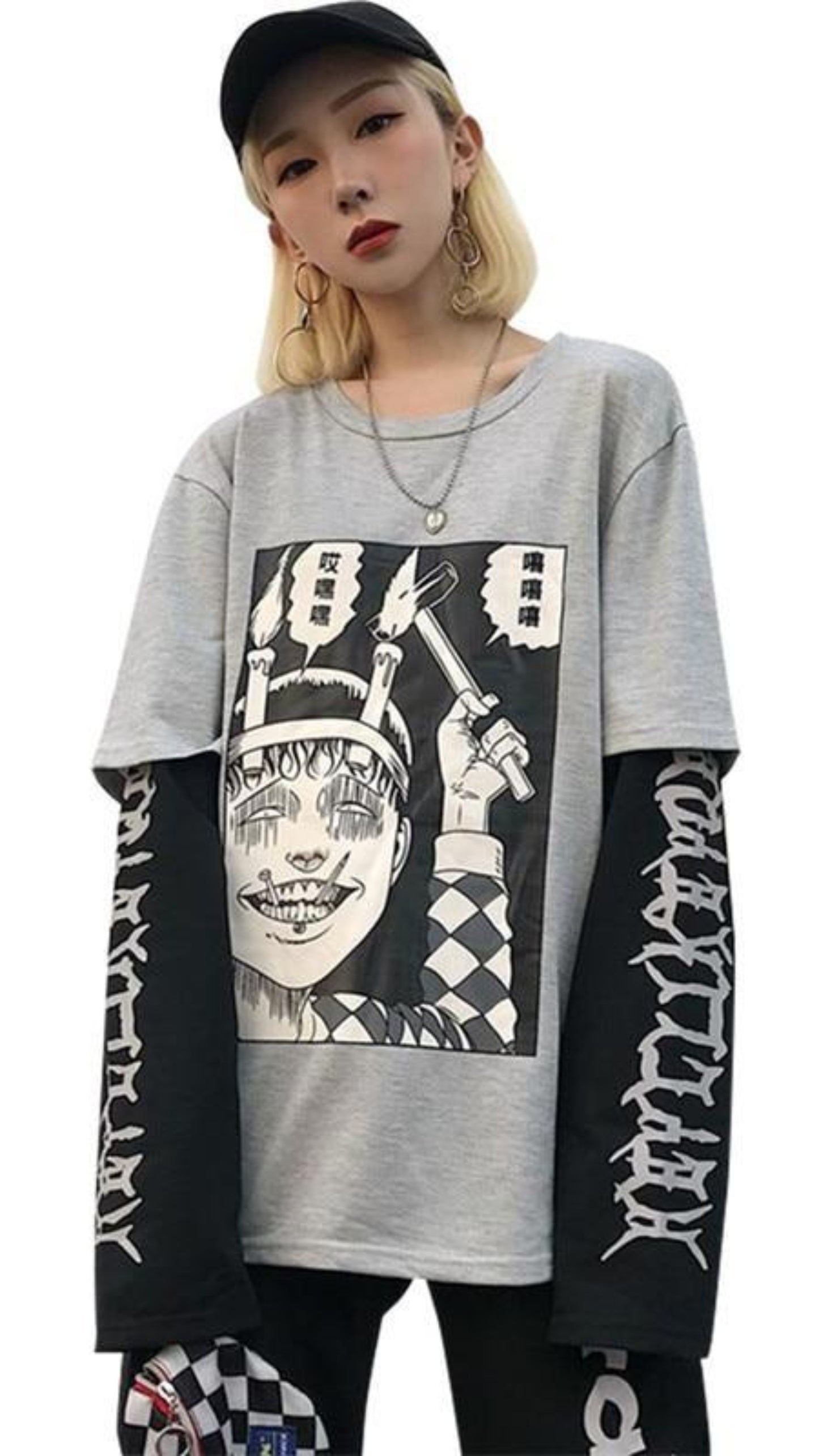 Anime Print T-shirt 2 Pieces O Neck Long Sleeve Loose - Easy Pickins Store